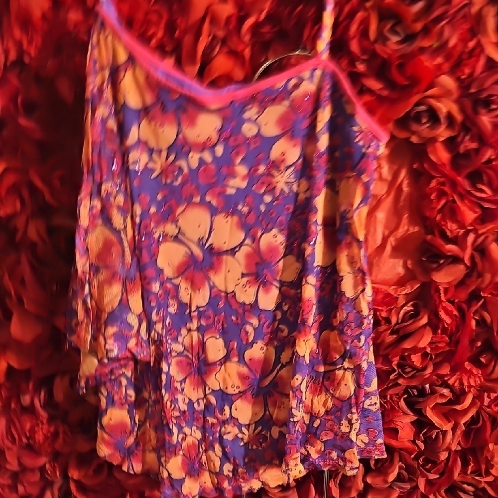 Justice Floral Girl's Top in Vibrant Orange and Purple Size 16